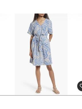 NIC+ZOE Blue Palm Dot Fit & Flare Dress Size M summer beach vacation